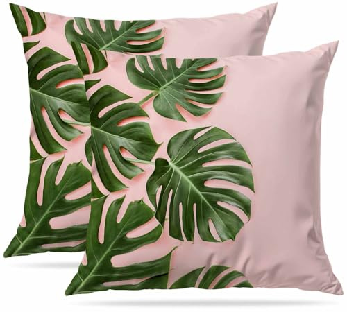 Zovinex Set of 2 Pack Cushion Covers Soft Short Plush Palm Tree Leaves Throw Pillow Cover Home Pillow Case Pillowcases for Tent Park Bed Sofa Chair Bedroom Decorative Balcony 50x50cm 20x20inch