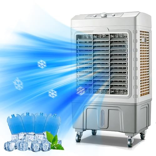 Verdunstungs-Luftkühler-Ventilator, 3-in-1 mit 3 Geschwindigkeiten, 60L Wassertank, energieeffiziente Kühlung für den Innen- & Außenbereich, universelle Räder