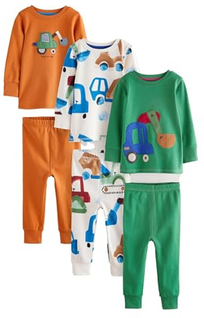 NEXT Jungen 3er-Pack Snuggle Schlafanzüge Green/Orange Transport 104-110