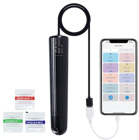 TEKCOPLUS Digitaler Wasserqualitätsmonitor 7-in-1-Sonde digitales Aquarium | Hydrokultur-Tester für pH, Temperatur, TDS, EC-Salinität, spezifisches Gewicht und ORP Echtzeit-Multi-Parameter-Sonde