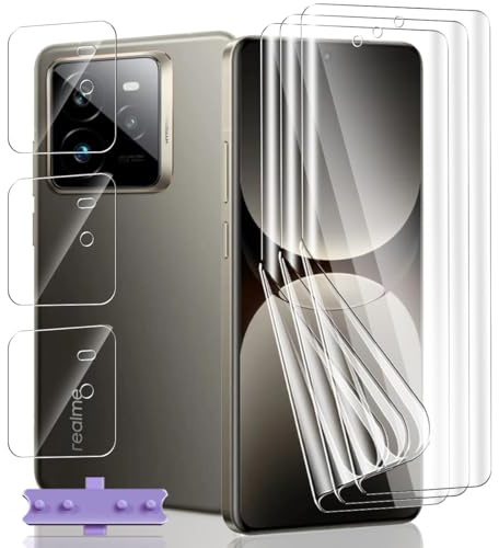 Jaavkkma 3 Piezas Protector Pantalla Flexible para Realme GT 7 Pro + 3 Piezas Cristal Templado Protector Cámara, HD/Anti-Arañazos, Película Protectora para Realme GT 7 Pro - Película TPU Suave