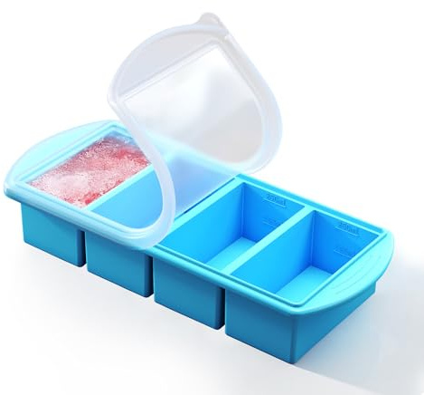 Blaues Silikon-Gefriertablett mit Deckel – 250-ml-Portionsform mit verstärktem Edelstahlrahmen für Suppe, Brühe, Soßen & Reste – stapelbar, wiederverwendbar für Meal Prep, Küche & Gefrierschrank