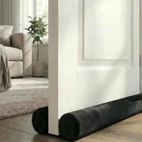 Zugluftstopper für Türen 90CM, Neue Verstellbare Türbodendichtung, Doppelseitiger Türdichtung Windstopper, Kälteschutz Schallschutz Unten Türbodendichtung Luftzugstopper (Schwarz)