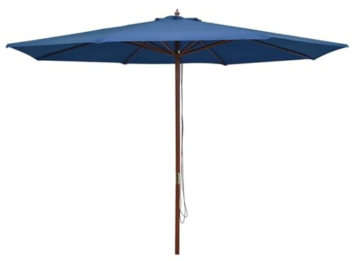 Ziaphsol Grand parasol avec mât en bois - 350 cm - Bleu - Protection UV - Housse en polyester - Pour extérieur, piscine et balcon