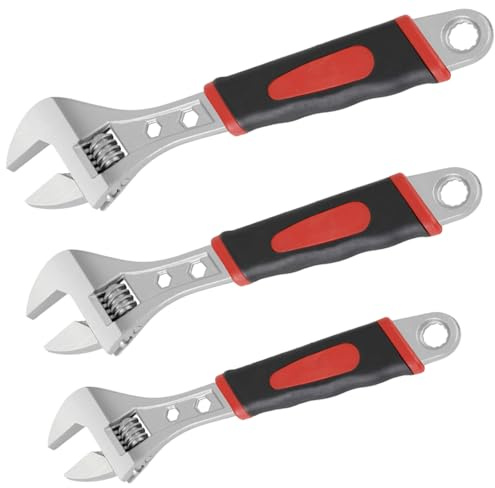 EQULIUS Juego de llaves inglesas de 3 piezas (190/240/300 mm), palanca de cambios multifuncional de acero al carbono, resistente a la corrosión, con mango ergonómico para taller y bricolaje