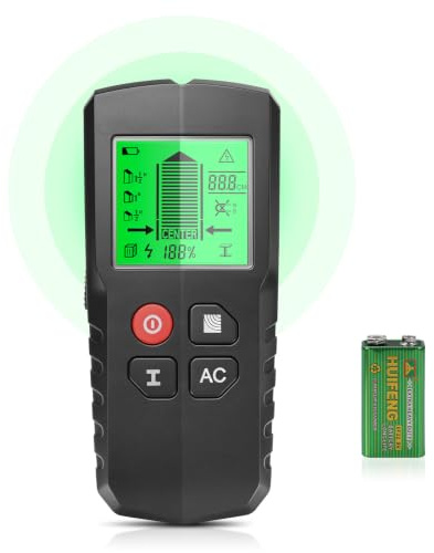 Leitungssuchgerät 5 in 1 Ortungsgerät mit Smart Chip & HD-LCD, Kabelfinder Leitungsfinder für Stromleitungen, Holz, Eisenmetalle und Wechselstromkabel, Wandscanner Detektor mit akustischer Warnung