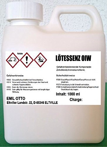 Lötessenz OIW (1:5 mit Wasser verdünnbar), Inhalt 1.000 ml / 1,35 kg, Universal Flussmittel zum Weichlöten u. Feuerverzinnen von Schwermetallen (Ausnahme rostfreier Edelstähle)