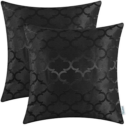 CaliTime Kissenbezüge Kissenhülle Packung mit 2 Dekokissenbezüge Schalen für Heim-Sofa-Couch Modern Glänzend & Matt Kontrast Quatrefoil Akzent Geometric 40cm x 40cm Schwarz