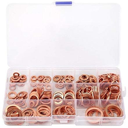 280Pcs 12 Sizes Flat Copper Washer Flat Sealing Ring Assortment Kit 5/6/8/10/12/14/16/M20 with Plastic Box