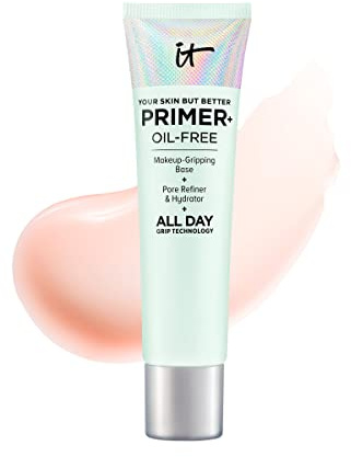 IT Cosmetics Your Skin But Better Makeup Primer+ - Extends Makeup Wear, Hydrates Skin, Refines the Look of Pores - With Glycerin, Bark Extract & Ginger Root Extract - Oil-Free Formula - 1 fl oz