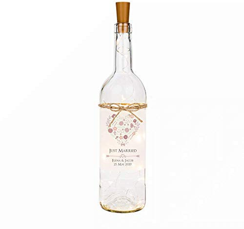 Manufaktur Liebevoll Flaschenlicht Geldgeschenk Hochzeit Hochzeitsgeschenke für Brautpaar Led Leuchtflasche personalisiert Name Datum Hochzeitsdeko Flasche Kleinigkeit Herz