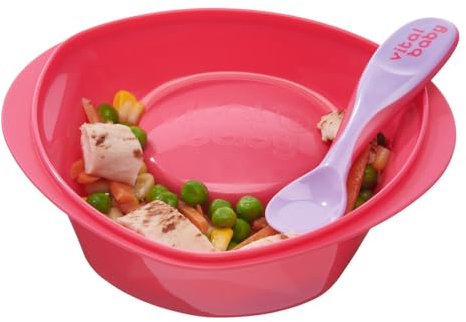 Vital Baby Nourish Power Suction Bowl with Lid and Weaning Spoon - Baby Led Weaning and Feeding Bowl - Strongest Suction – Non-Slip - BPA, Phthalates & Latex Free - Toddler Self-Feeding, Pink & Purple