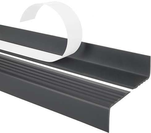 Quest Treppenkantenprofil Selbstklebend 40x25mm – Antirutsch Treppenkantenschutz aus Kunststoff PVC – Dunkelgrau, 100cm