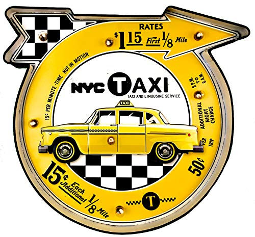 DiiliHiiri Cartel Luminoso Retro Taxi — Decoración Hogar Garage Cochera Vintage Letrero Metálico con Luces LED para Pared Adorno de los Años 50 New York | 36x34x5cm (214)