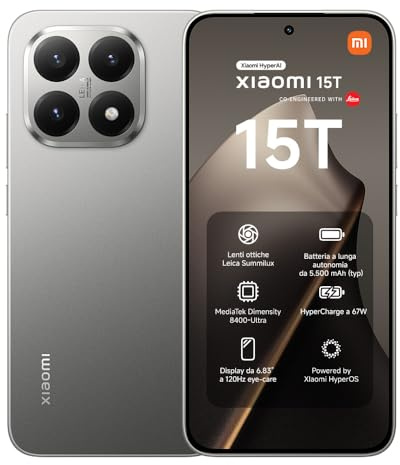 XIAOMI 15T, Smartphone 12+256GB, 6,83 120Hz augenschonendes Display, MediaTek Dimensity 8400-Ultra, 50MP Leica Summilux Objektiv, 5500mAh, Titan, 2 Jahre Garantie