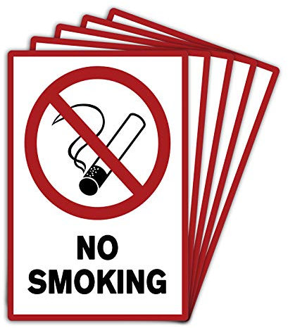 STROBO - 5 cartelli vietati fumare, 20 x 30 cm, in robusto pannello in PVC rigido da 3 mm, con protezione UV