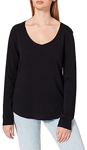 Marc OߴPolo Denim Mujer Camiseta de manga larga de algodón orgánico con cuello de pico, Negro (Black), XS