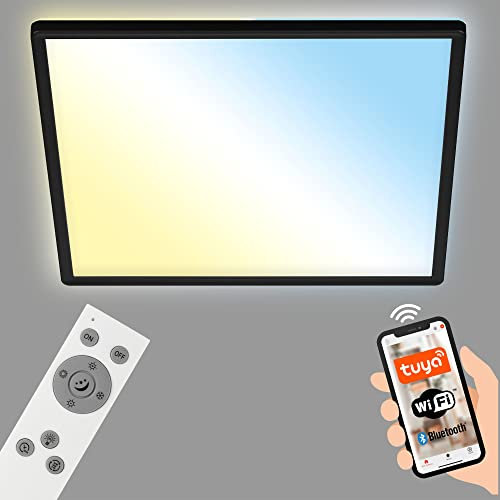 BRILONER - LED Deckenlampe flach Smart Home, funktioniert mit Alexa, Fernbedienung, Lampe, Deckenleuchte, Wohnzimmerlampe, LED Panel, Schlafzimmerlampe, 42x42x2,5 cm, Schwarz