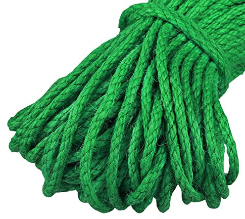 Uiopa Spago Juta 5mm x 10m, Spago Grosso Naturale Corda Canapa Colorato, 3 Fili Corda Iuta per Tiragraffi per Gatto, Artigianato Fai-da-Te, Giardinaggio, Decorazione Domestica (Verde)