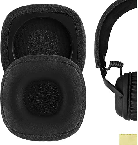 Geekria QuickFit Protein Leather Replacement Ear Pads for Marshall Major III Wired, Major III Bluetooth Wireless, MID ANC Headphones Ear Cushions, Headset Earpads, Ear Cups Repair Parts (Black)