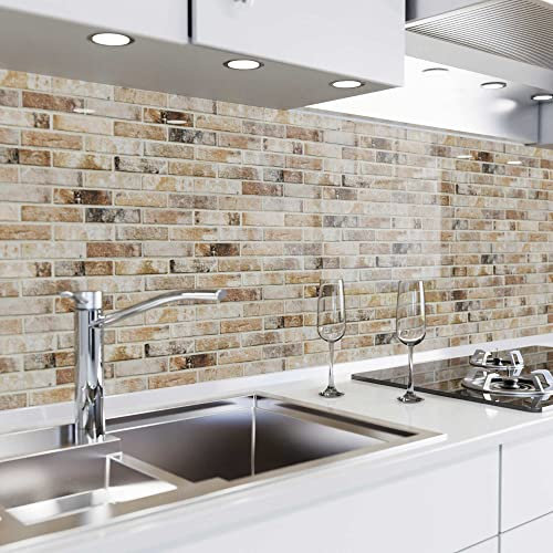 danario Küchenrückwand selbstklebend - Glasoptik - Spritzschutz Küche - versteifte PET Folie - 0,8 mm - Ziegelsteine - 60cm x 280cm