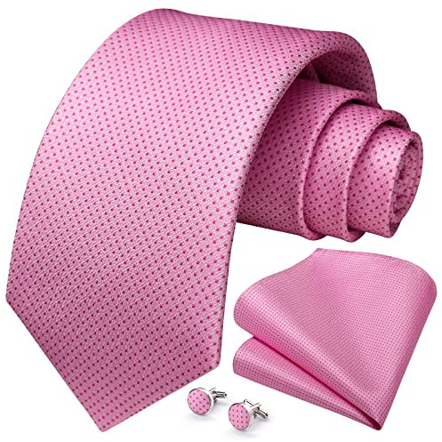 HISDERN Corbatas Rosa de Hombre Modernas Corbata y Pañuelo de Bolsillo Gemelos Set Boda Formal Business