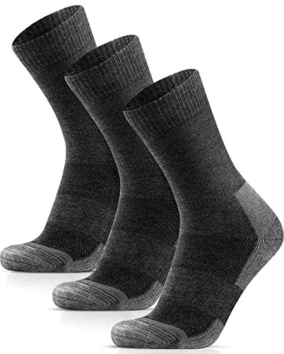 HIYATO Thermosocken Herren & Damen - Gepolstert, 60% Merinowolle Wandersocken, Wintersocken - 3 Paar für Trekking, Outdoor und Sport (39-42, 3 Paar | Grau)
