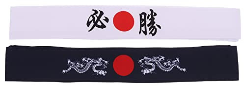 Mobestech 2PCS Japanische Stirnband Bushido Hachimaki Stirnband Samurai Karate Stirnbandkoch Bandana für Sporttraining Cooking Küchenversorgung (Blau+ Weiß)