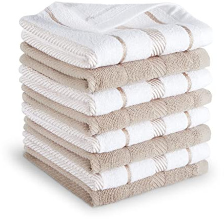 KitchenAid Albany Geschirrtuch-Set, Baumwollmischung, Milchshake/Weiß, 30,5 x 30,5 cm, 8 Stück