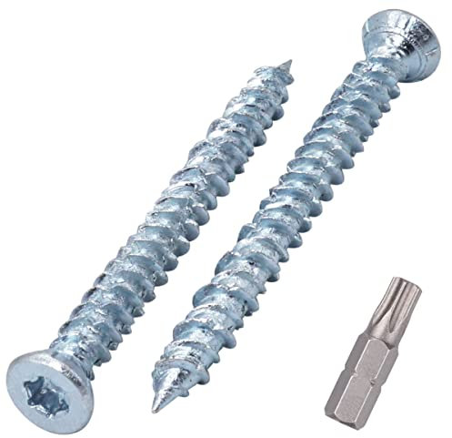 SKIR'CO Lot de 60 vis à béton plaquées zinc 7,5 x 72 mm, tête fraisée, vis de maçonnerie, vis de fixation pour cadre