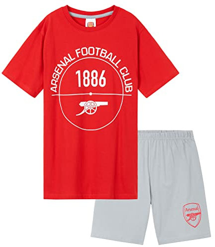 Arsenal F.C. Boys Short Pyjamas Set, Soft Cotton Lounge Wear - Arsenal Gifts (Red/Grey, 13-14 Years)