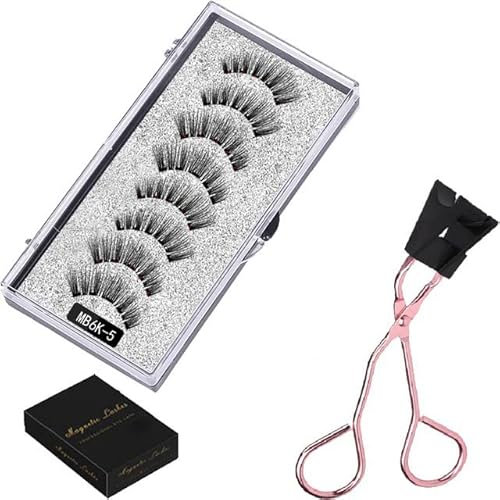 BSLVWG Magnetische Wimpern ohne Eyeliner Wiederverwendbare falsche Wimpern Natural Look 3D Effekt Wasserdichte gefälschte Wimpern Set mit Applikator (2 Paare) (06)