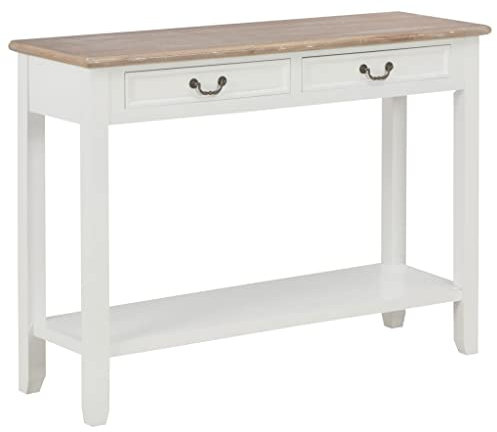 WIFESE Konsolentisch Weiß 110x35x80 cm Holz Beistelltisch Flurtisch Telefontisch mit 1 Regal und 2 Schubladen Konsolentische fürs Wohnzimmer Schlafzimmer Robust und Langlebig Rustikaler Stil