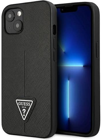 GUESS GUHCP13SPSATLK Hard Case for iPhone 13 Mini 5.4 Inches Black with Saffiano Triangle Logo