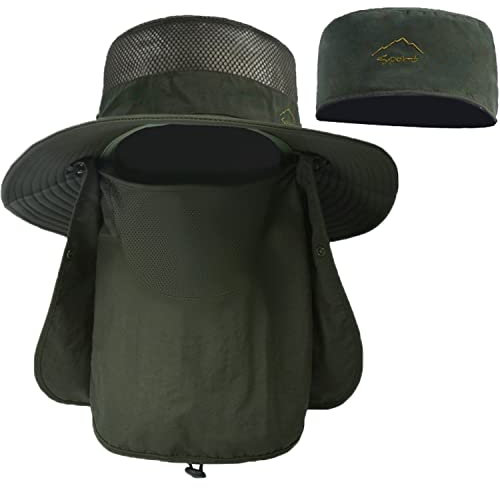 ehsbuy Fischerhut Herren Breiter Krempe Mesh Tropenhut Safari Hut Faltbar Sonnenhut mit Gesichtsbedeckung Nackenklappe