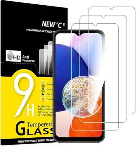 NEW'C Lot de 3, Verre Trempé pour Samsung Galaxy A14 5G/4G, M14 5G, Film Protection écran efficace contre les Rayures - sans Bulles - Ultra Résistant (0,33mm HD Ultra Transparent) Dureté 9H Glass