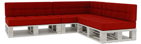 Gutekissen® Palettenkissen Gesteppte Kissen mit Knöpfen, Palettenauflagen Sitzkissen Rückenlehne Gesteppt PFG 3xSet (Sitzkissen 120x80 +Rückenlehne 120x40), Rot