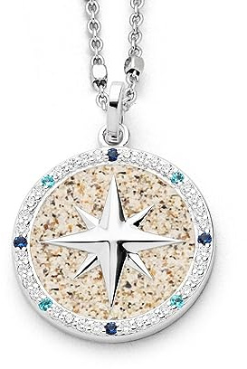 DUR Schmuck: Anhänger Kompassrose 2.0 mit Zirkonia und Strandsand, P4338