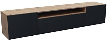 Margaret Hadas24 TV-Schrank Leo, Wohnwand, Lowboard, TV Ständer, Wohnwand, Wohnzimmer, TV Board, Wohnzimmer Möbel, Fernseher, Highboard, Fernsehschrank, TV lowboard, 200 cm, 3-türig, braun, schwarz