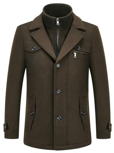 Kudoro Herren-Wollmäntel, Winter, gepolsterter Trenchcoat für den Alltag, Business, Oberbekleidung, dicke Wollmischung, Pea Coat mit abnehmbarem Innenkragen, armee-grün, XL