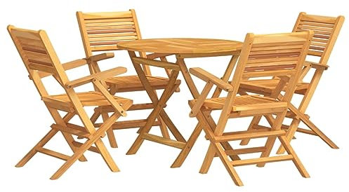 vidaXL Garten Essgruppe 5-TLG., Gartenmöbel Set Tisch 4 Stühle, Gartengarnitur Klappbar, Sitzgruppe Gartenset Sitzgarnitur, Massivholz Teak