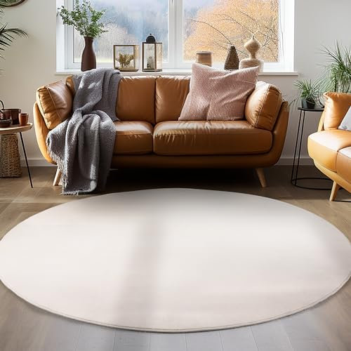Carpettex Teppich Wohnzimmer Anti-Rutsch Teppich Waschbar in Waschmaschine 120 cm Rund Creme - Moderner Flauschiger Kurzflor Teppich Extra Weich Schlafzimmer Küche Flur Esszimmer Kinderzimmer