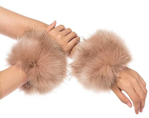 MoreChioce Faux Pelz Stulpen Pulswärmer, Faux Fuchspelz Kunstfell Armstulpen Winter Damen Wrist Band Ring Ringmanschetten Cuffs Wärmer Flauschig Kunst Fellstulpen Handgelenkwärmer,Rosa