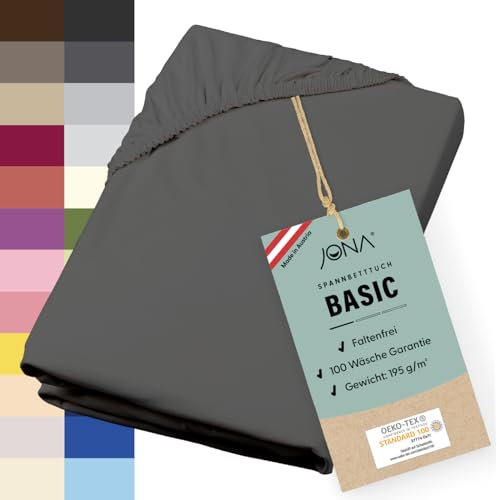 JONA SLEEP® Basic Spannbettlaken 180-200 x 200-220 cm - 190 g/m² faltenfreies Baumwoll-Jersey Leintuch, Made in Austria, Öko-Tex 100 Standard (Schiefer)