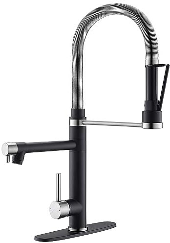 GIMILI Küchenarmatur mit herausziehbarem Sprüher, gebürstetes Nickel und mattschwarz, kommerzielle Küchenarmatur, Doppelkopf, Einhandfederung, Edelstahl, Küchenspüle, Wasserhahn