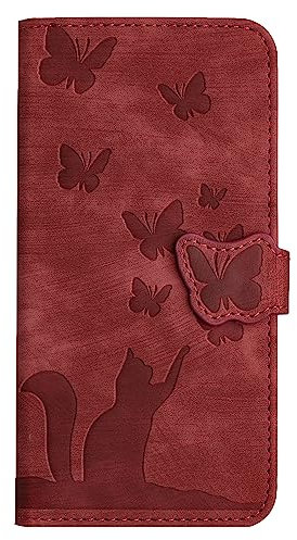 ULMANI für iPhone SE 2022/8/7/6S/6 iPhone SE 2020, geprägtes Schmetterlings- und Katzenlederetui, Geldbörse Flip Case, inneres TPU, Kartensteckplatz, Halterfunktion Handyhülle (5)