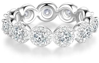 Lisandra Scott Shiny Bella Ring aus 925 Sterlingsilber, Zirkonia Steine rundherum mit Glitzer Highlight, Modern und Funkelnd Silberring für Damen und Frauen (Silber, 58)