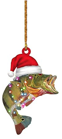 Weihnachtsbaum Deko, Personalisierte Green Bass Fish Forellenflache 2D Weihnachtsschmuck Baumschmuck Rückspiegel Zubehör Mini Weihnachtsschmuck Lustige Weihnachtskugeln Weihnachtsbaum (A, One Size)