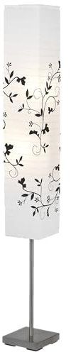Lightbox Basic Stehlampe mit Blumen Muster - 145 x 18 cm - funktionale Stehleuchte mit Reis-Papier Schirm & Fußschalter - 2 x E14, max. 40 W - aus Metall/Papier - in Eisen/Weiß/Grau