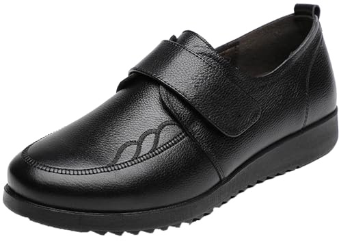 AEHO Chaussures Orthopediques Femmes en Cuir pour Diabetique pour Personne Âgée Pieds Gonflés Arthrite Oedème Swollen Chausson Fermeture Scratch,Noir,39/245mm